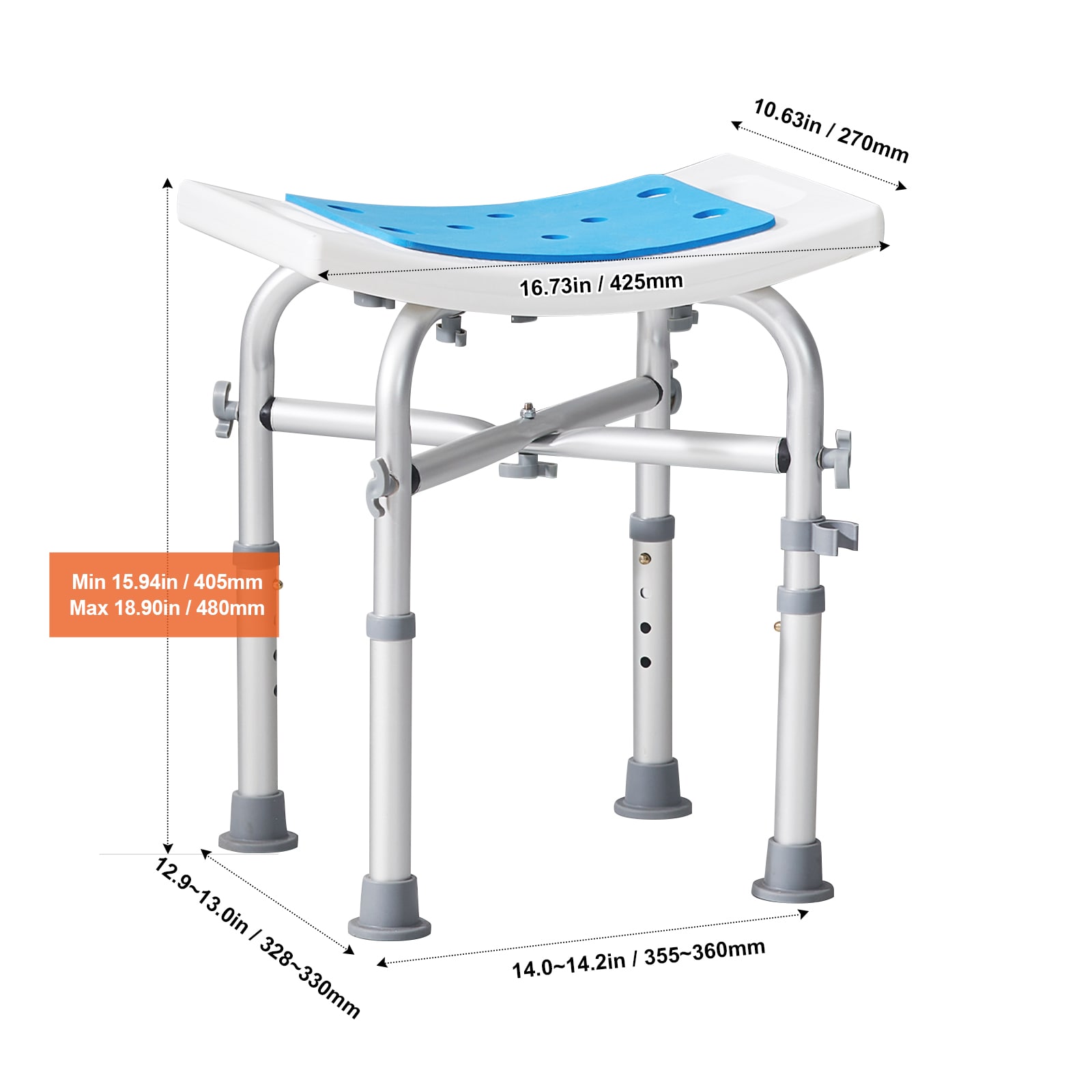 Adjustable Shower Stool With Crossbar For Elderly And Disabled_voghion.com